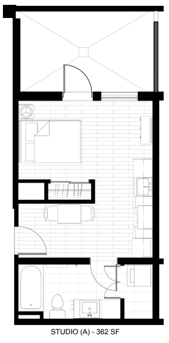 Floor plan for studio, 1 bath, 362 sqft